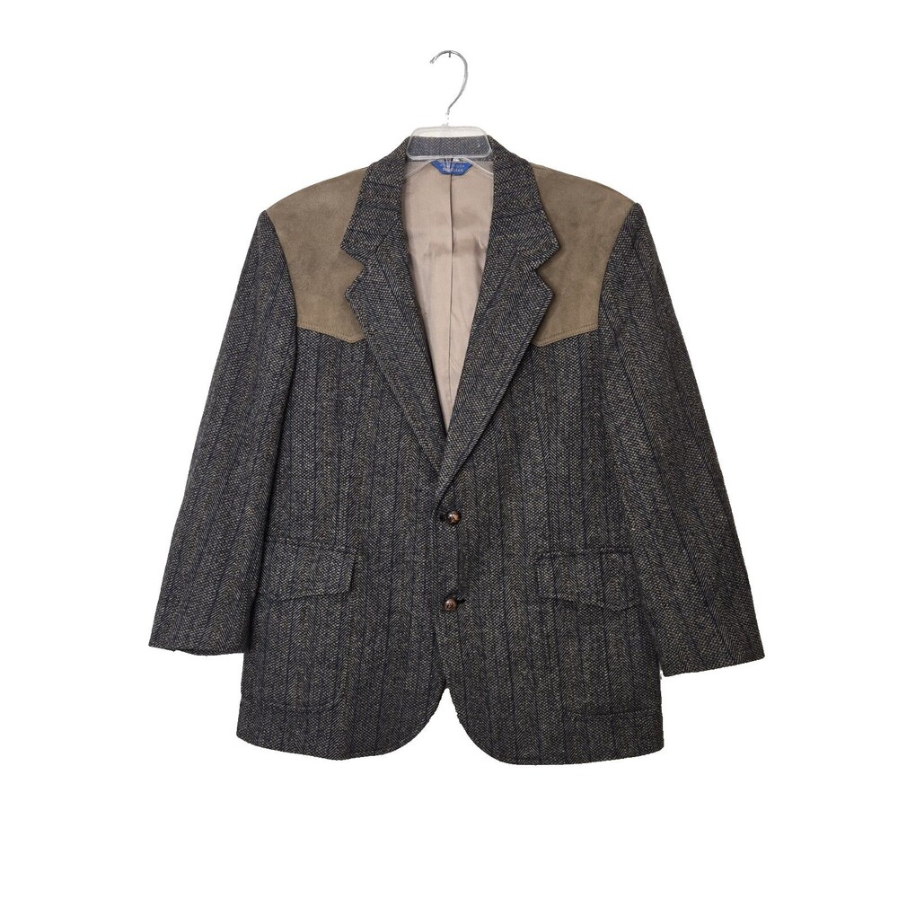 Pendleton Vintage Wool Western Jacket 42 Herringbone Suede Yoke Elbow Patches